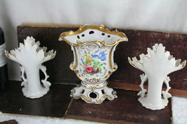 cvvcvAntique french Vieux paris porcelain set vases fruits floral 1925