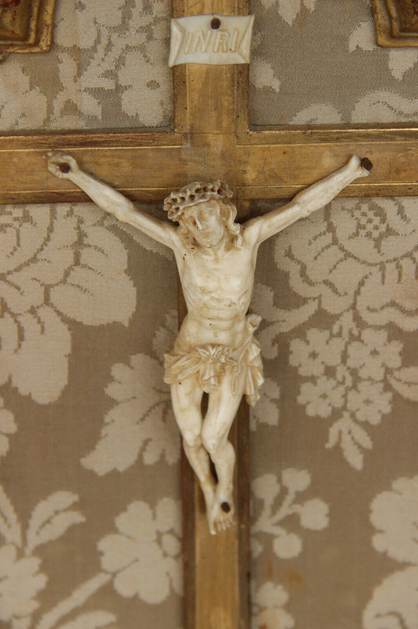 Antique French 19thc Religious crucifix christ framed cross