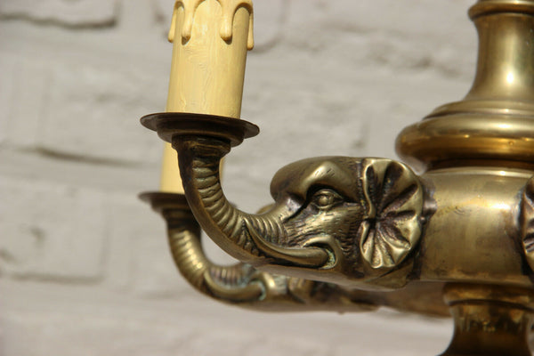 French bronze animal Elephant head 5 arms bronze chandelier 1950