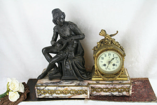 Wonderfull XL French clock spelter mucisian marble louis XVI