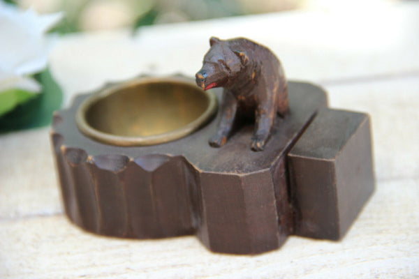 Antique hand Black forest wood carved swiss bear statue ashtray