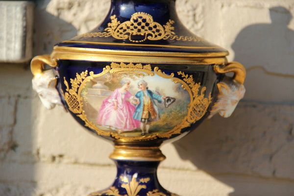Antique sevres porcelain marked small centerpiece lidded bowl ram head victorian