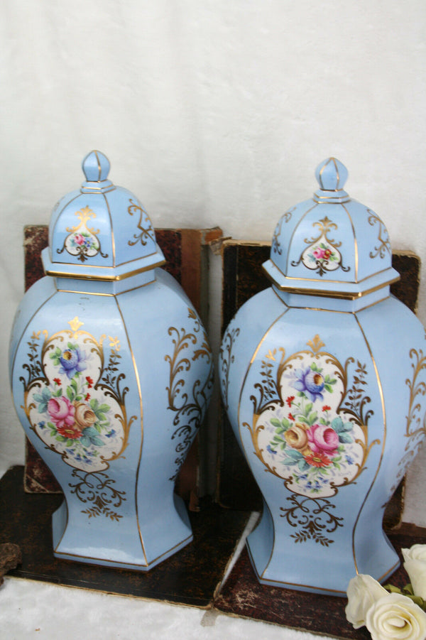 Antique pair French hand paint signed P bruny Vases in porcelain  floral decor