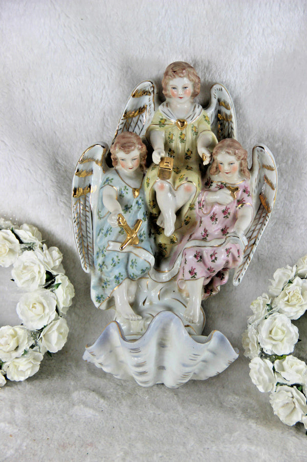 Religious Porcelain Group angels holy water font