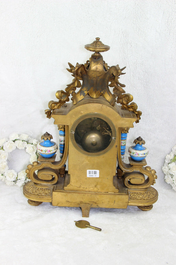 Antique XL 19thc Napoleon III sevres porcelain plaques putti marquise Clock rare