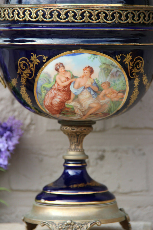 Large French Limoges cobalt blue porcelain Bowl centerpiece romantic victorian