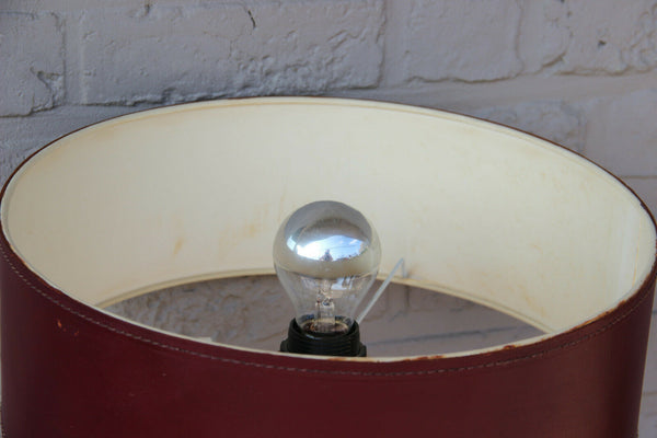 Mid-Century French Brass and Leather Table Lamp 1950  attr jacques adnet