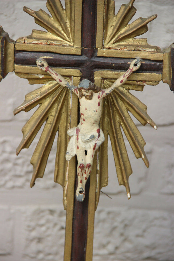 Rare Large Antique 1800s French wood carved religious crucifix Cross