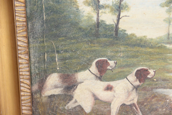Flemish school oil canvas painting hunting dogs bird scene attr. Schouten