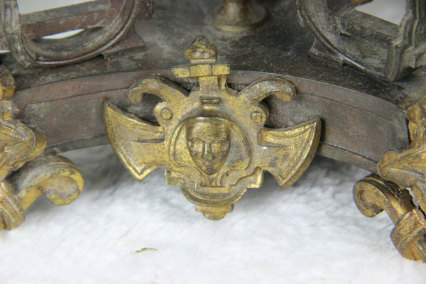 PAIR antique 19thc Bronze empire lion heads tripod cassolettes urns vases