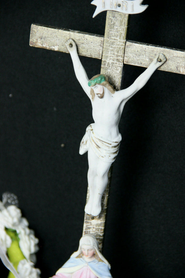 Antique French 19thC vieux paris porcelain Maria Magdalena crucifix religious