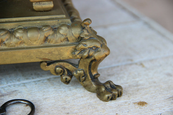 XL Antique French bronze gothic castle dragon devil lion paws putti head clock