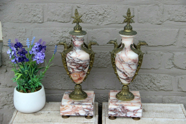 Antique French marble Eagle animal figurines gothic urns vases
