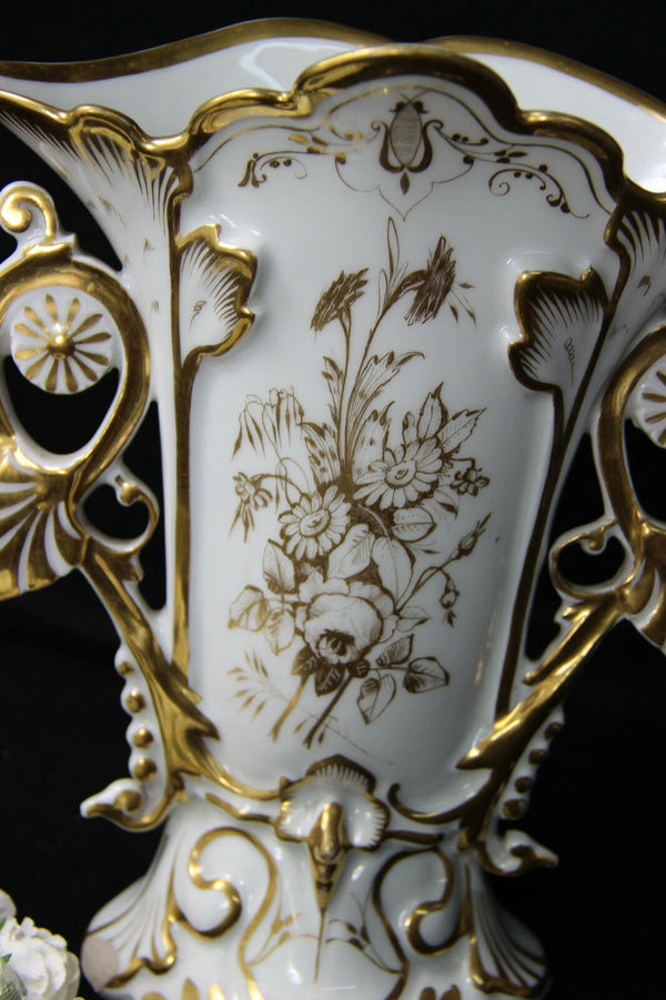 Antique vieux paris old porcelain Vase hand paint floral decor