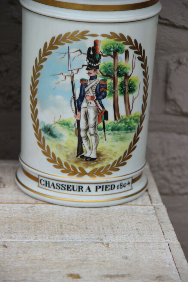 Rare Set 4 Empire vieux paris napoleonic soldier porcelain apothecary jars pots