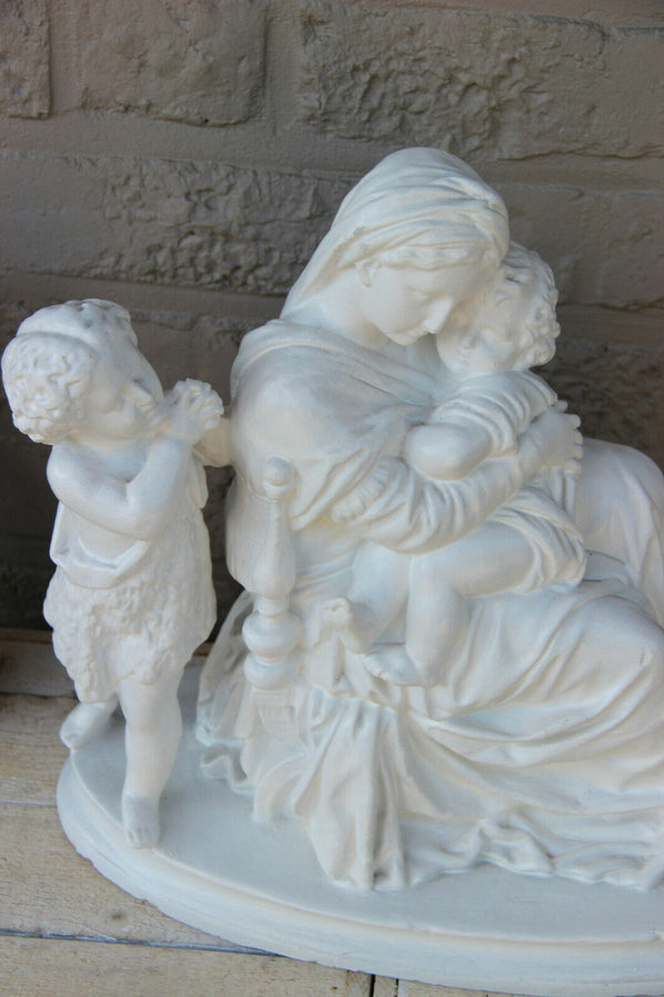 Antique French religious chalkware Statue madonna mary christ saint john baptist