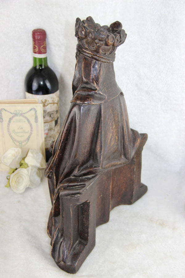 Large French antique Chalkware madonna with child religious statue