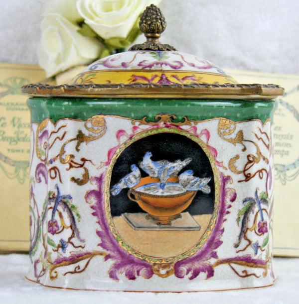 Vintage Porcelain Polychrome colours Trinket jewelry box birds marked
