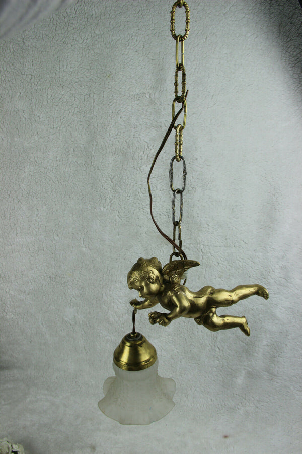 French antique putti angel figurine pendant chandelier lamp