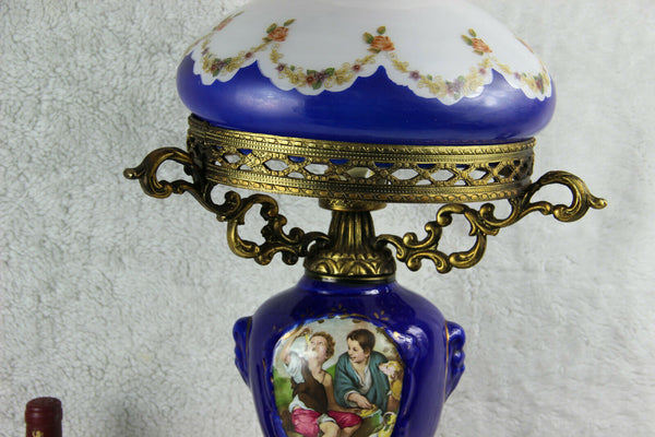 Huge french porcelain glass Table lamp romantic scene floral