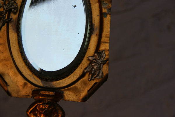 Vintage French metal gold gilt putti hand mirror