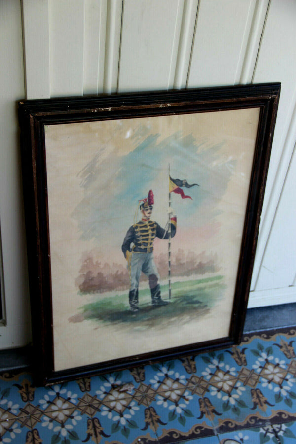 Antique belgian 1914 Soldier WW1 army pastel painting signed