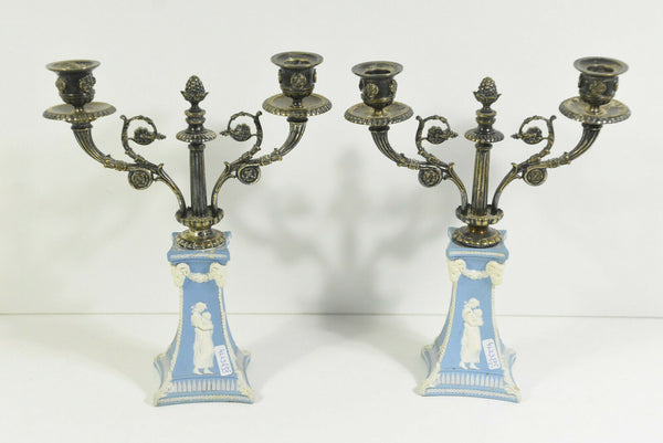Antique PAIR Wedgwood angel putti ram heads porcelain candle holders