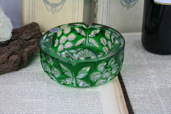 Luxury CRYSTAL ashtray Bohemia bohemian marked czech green coloured rare model
