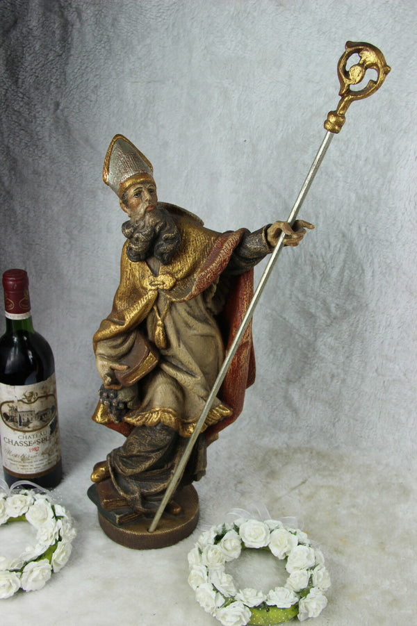 German Wood carved Statue SAINT URBAN bishop religious grapes wine