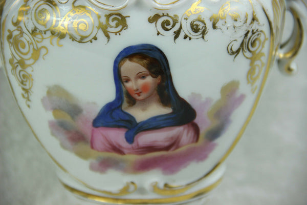 Rare XL Antique french Vieux PARIS porcelain religious altar Jesus Mary Vases