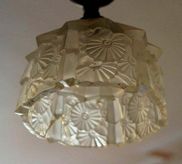 Antique French ART DECO 1930 Bronze Glass crystal cut chandlier 7 light
