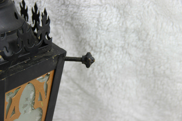 Religious gothic church Lantern light  metal black cross Glass Candle holder