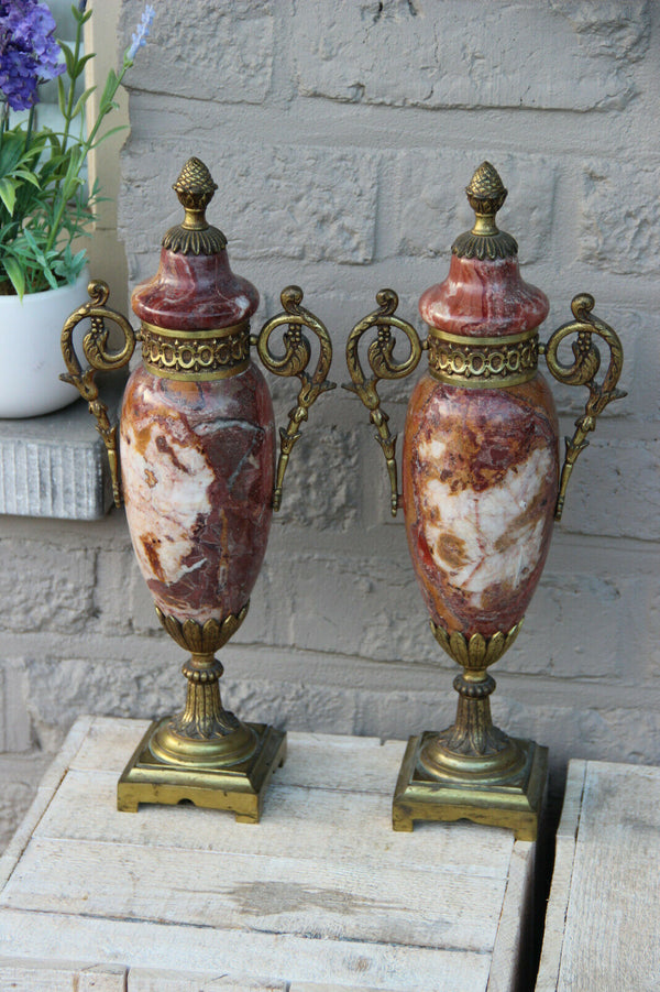 Antique PAIR french marble bronze empire Vases urns