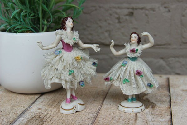 PAIR German marked dresden  Muller volkstedt porcelain lace group figurine