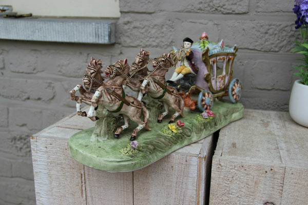 Large German porcelain carriage coach princess 4 horses Statue group