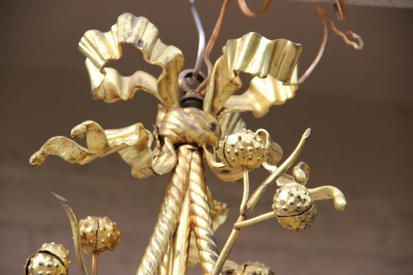 Rare Antique french Art nouveau Chestnut floral bronze chandelier