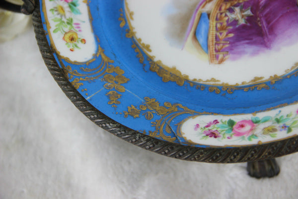 Antique 19th French SEVRES porcelain coupe centerpiece portrait louis XVI