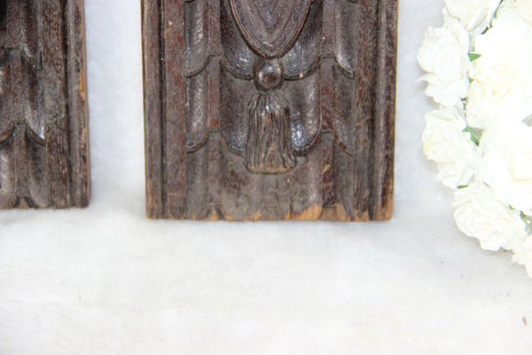 Antique 3 x French wood carved Cabinet panels male figurine holding attributes