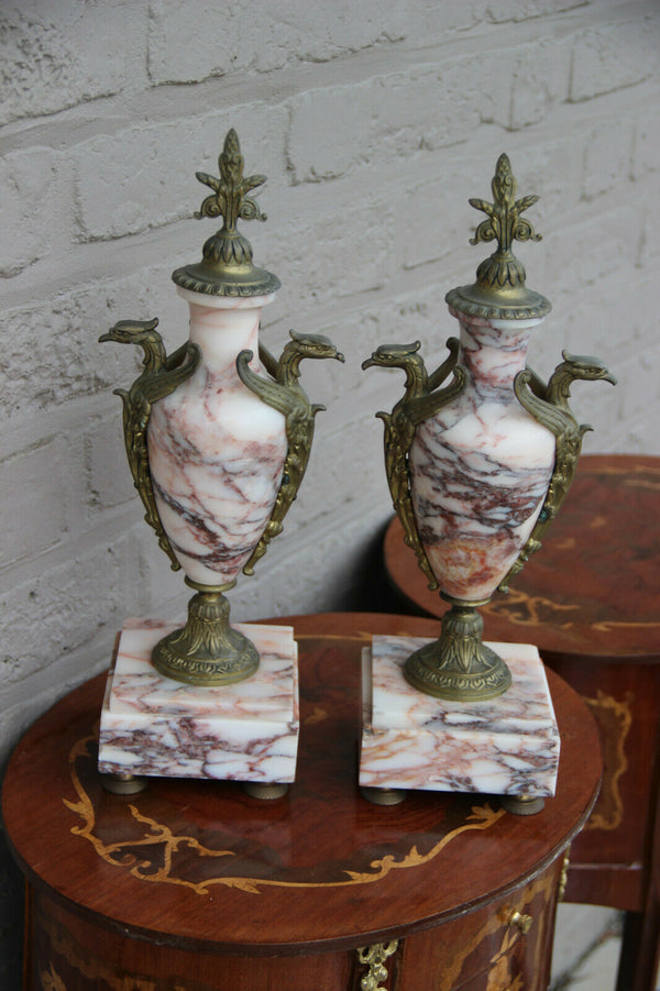 Antique French marble Eagle animal figurines gothic urns vases