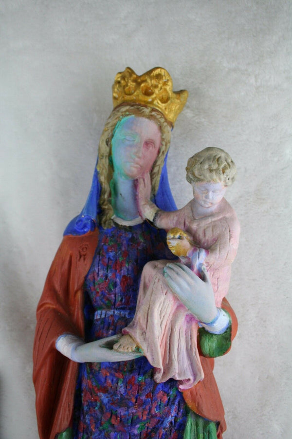 XL Flemish Chalkware handpaint Madonna Mary of Conciliation Flanders 1930