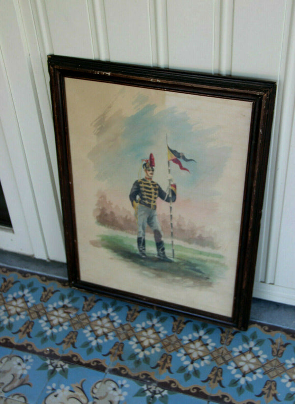 Antique belgian 1914 Soldier WW1 army pastel painting signed