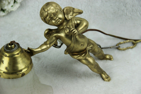 French antique putti angel figurine pendant chandelier lamp