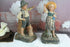 PAIR german terra cotta vases figurines cat & dog boy lady 1950 marked