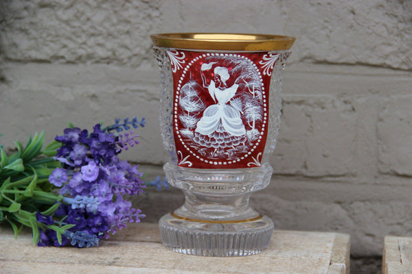 Vintage French crystal glass Enamel decor Vase
