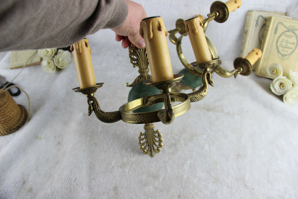 RARE PAIR french vtg brass Empire Swan 3 arm Wall lights sconces 60s