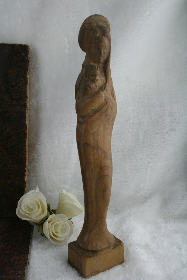 Art deco 1930 French wood madonna figurine