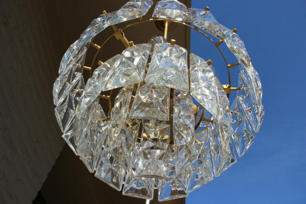 German Mid-Century 3 tier 36 Faceted Crystal glass disc Chandelier by Kinkeldey