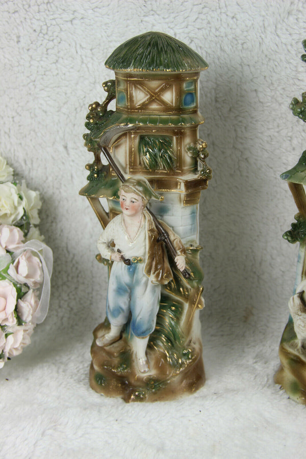 Antique German porcelain bisque marked Clock set romantic figurines set