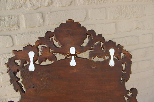 Antique XL Black Forest Wood carved letter holder Bruges LAce carriage 1881