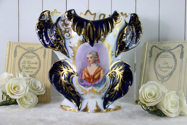French Vieux paris Victorian lady portrait  Centerpiece Vase 1900